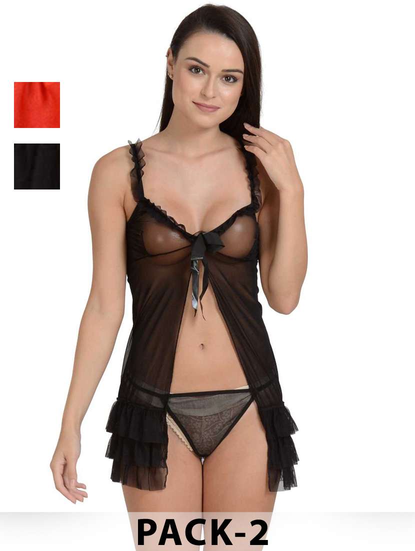 women pack of 2 solid shoulder strap babydoll - 22030947 -  Zoom Image - 0