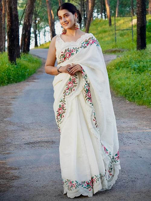 women solid with bordered saree with blouse - 22031004 - Standard Image - 0