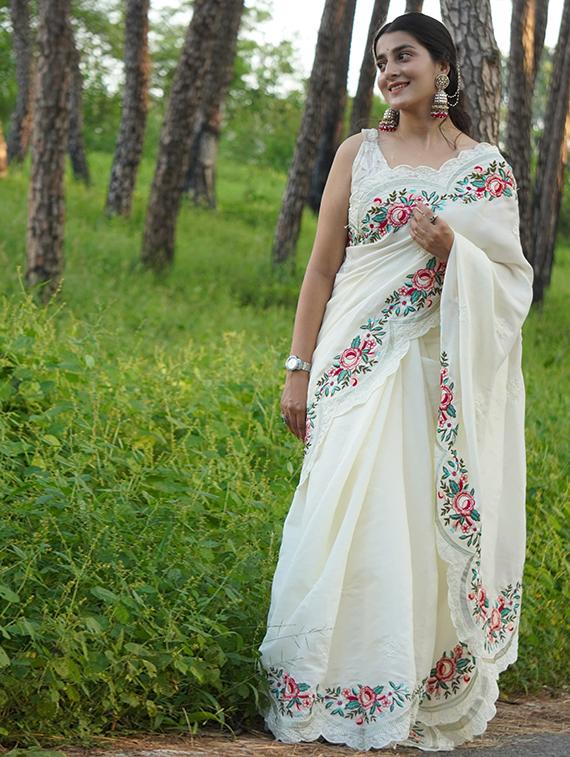 women solid with bordered saree with blouse - 22031004 - Standard Image - 3