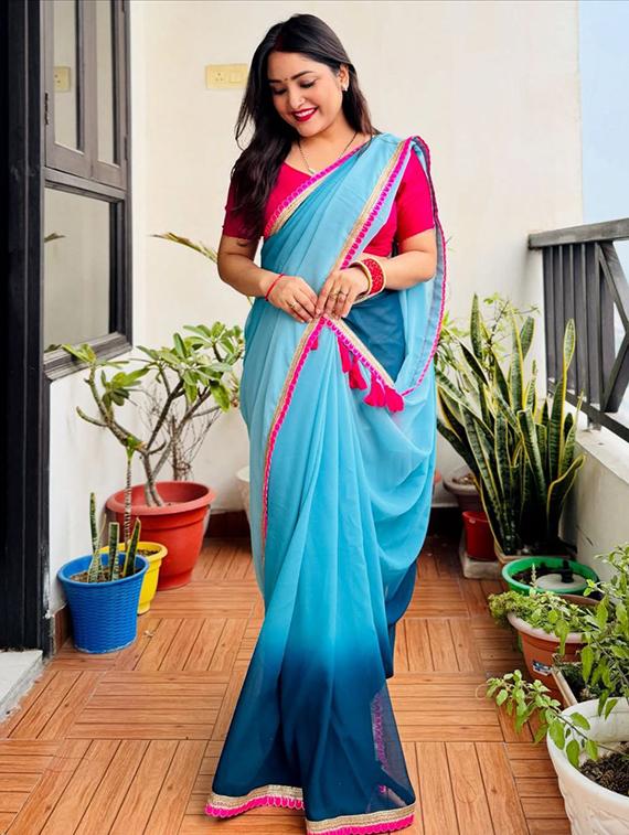 women ombre printed saree with blouse - 22031012 - Standard Image - 3