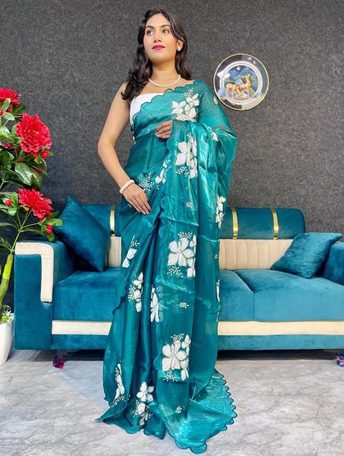 women solid with work embellished saree with blouse - 22031027 -  Standard Image - 0