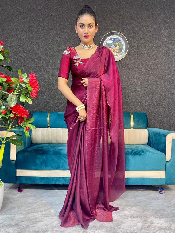 women solid plain saree with blouse - 22031047 -  Zoom Image - 0