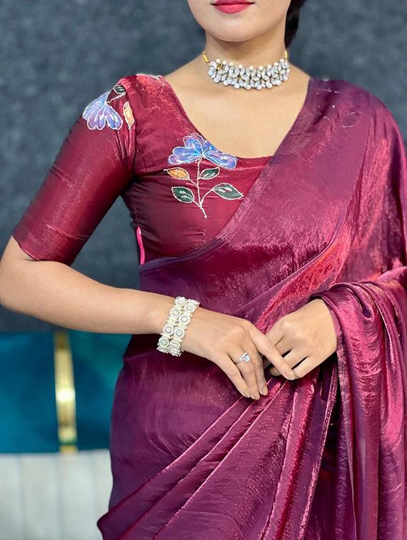 women solid plain saree with blouse - 22031047 - Standard Image - 3