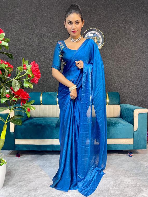 women solid plain saree with blouse