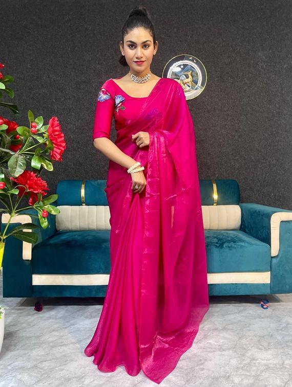 women solid plain saree with blouse