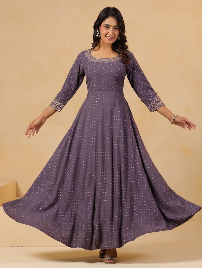 women printed three quarter sleeve anarkali kurta - 22031054 - Standard Image - 3