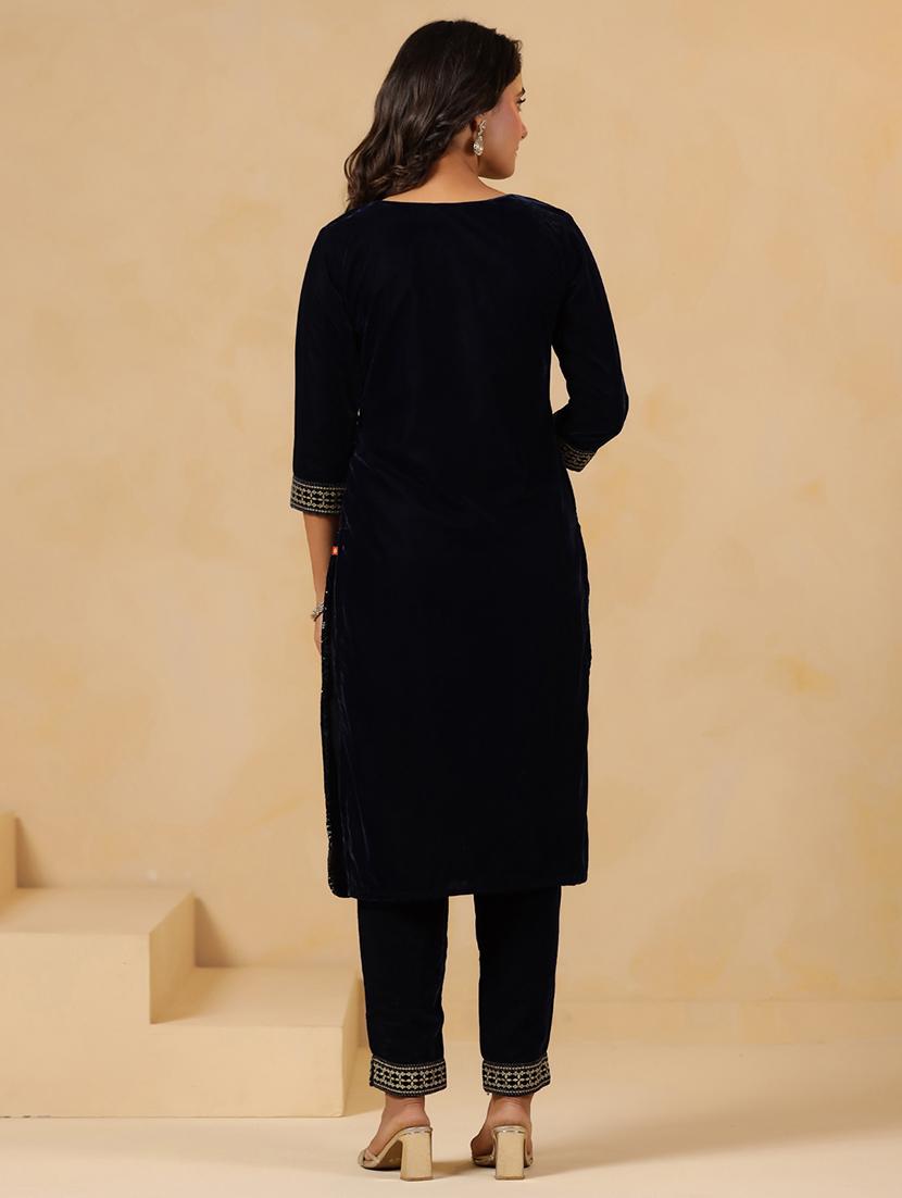 women embroidered round neck kurta and pant set - 22031057 - Standard Image - 3