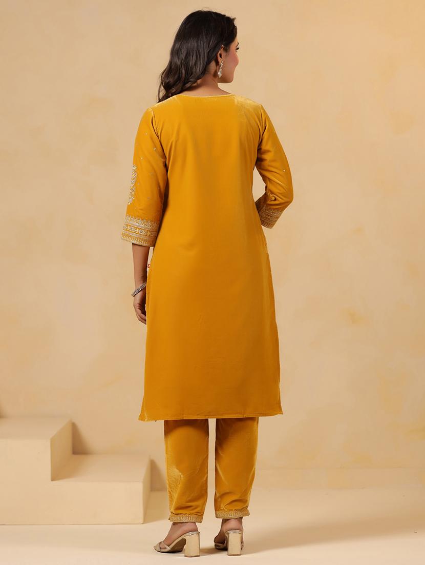 women embroidered round neck kurta and pant set - 22031058 - Standard Image - 3