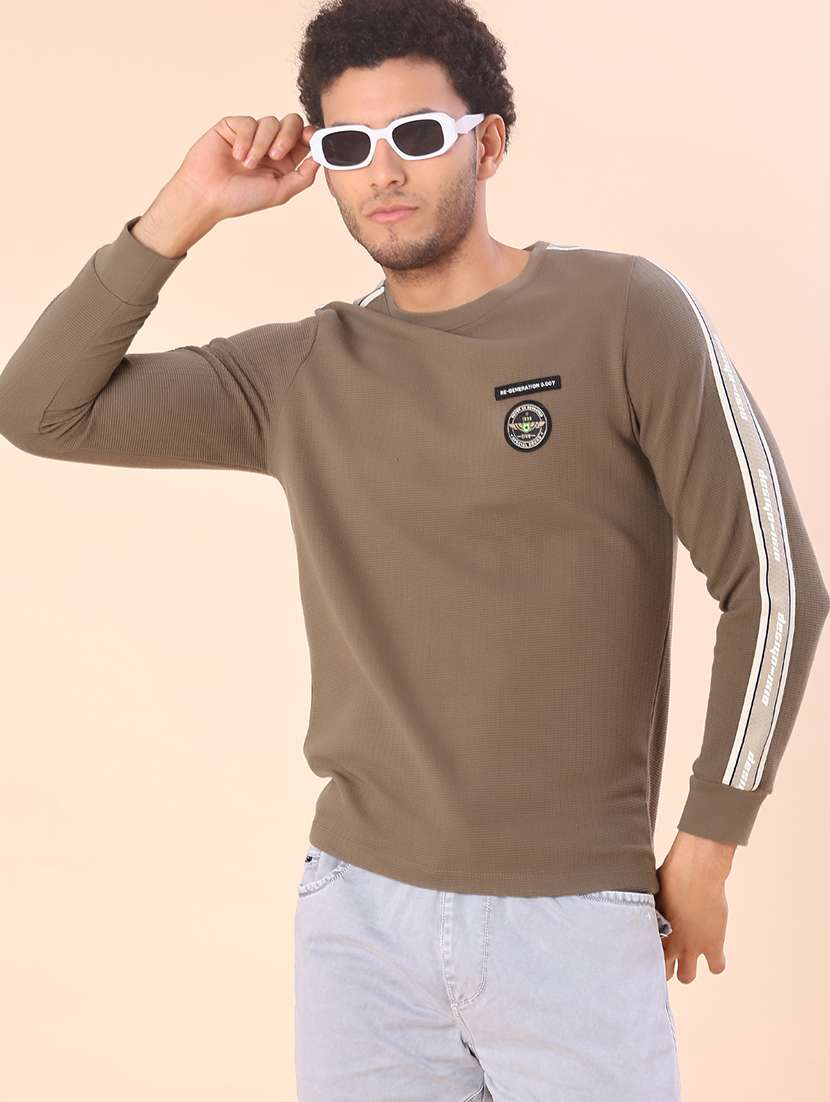 men self design long sleeve regular fit t-shirt