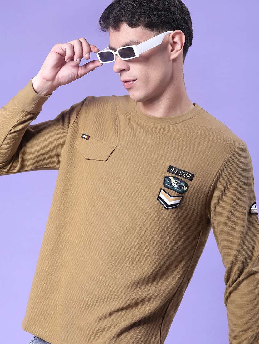 men self design long sleeve regular fit t-shirt