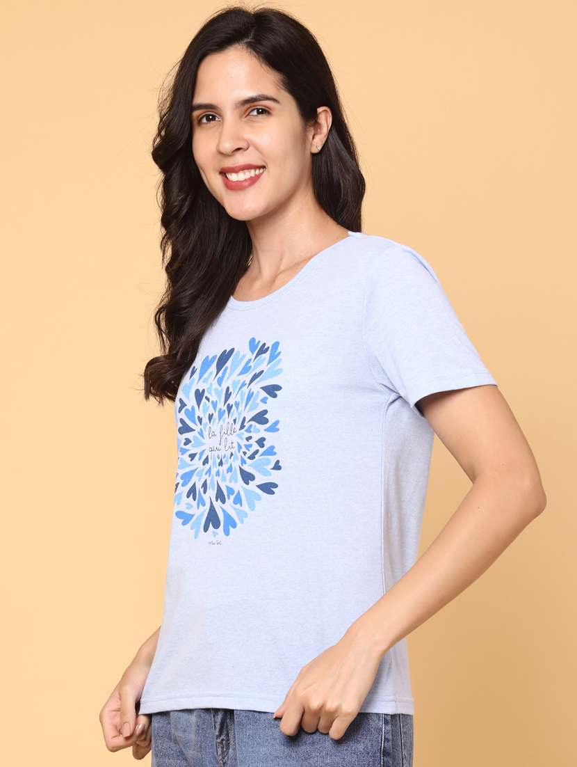 women blue cotton regular t-shirt