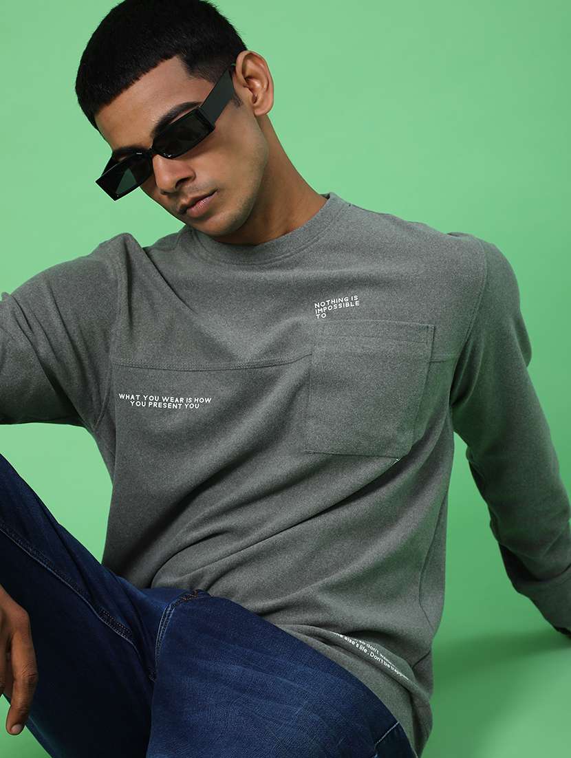 men typographic long sleeve regular fit t-shirt
