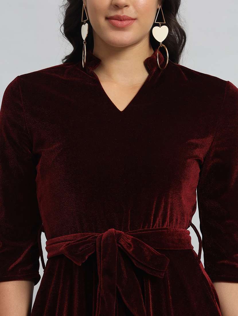 women solid three quarter sleeve fit & flare dress - 22031464 - Standard Image - 5