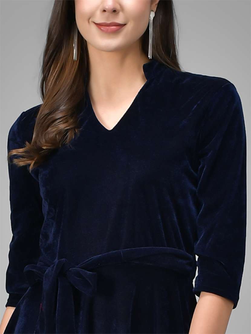 women solid three quarter sleeve fit & flare dress - 22031465 -  Standard Image - 5