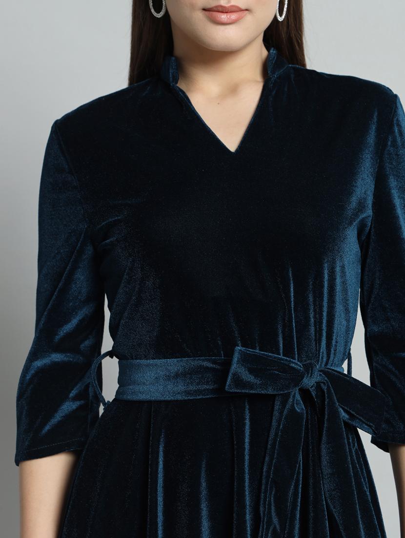 women solid three quarter sleeve fit & flare dress - 22031466 - Standard Image - 5