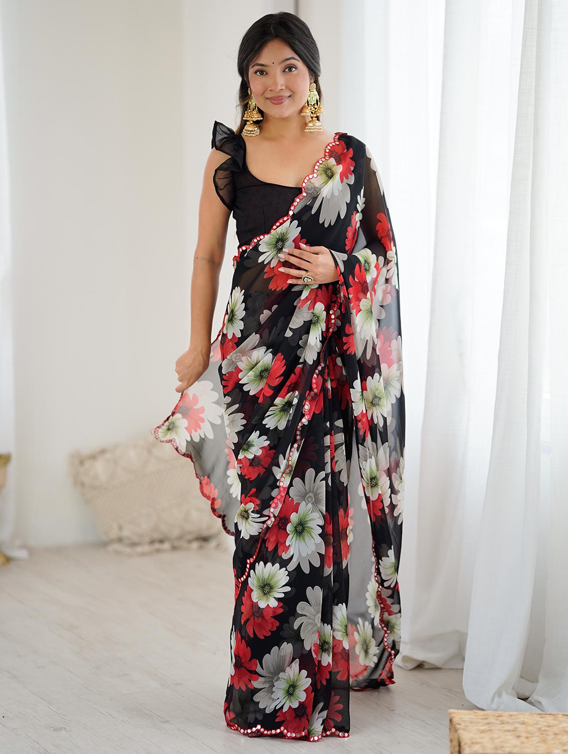 women floral printed saree with blouse - 22031499 -  Zoom Image - 0