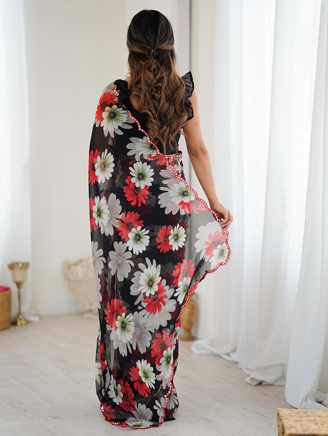 women floral printed saree with blouse - 22031499 - Standard Image - 3