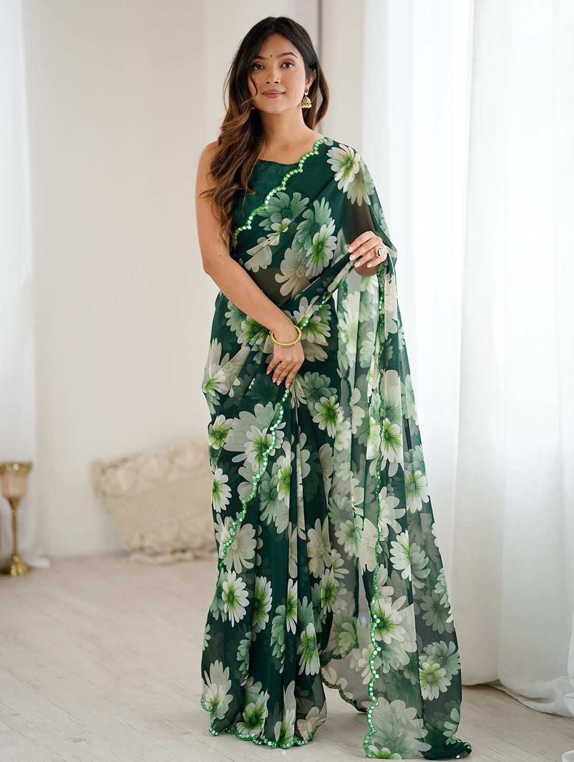 women floral printed saree with blouse