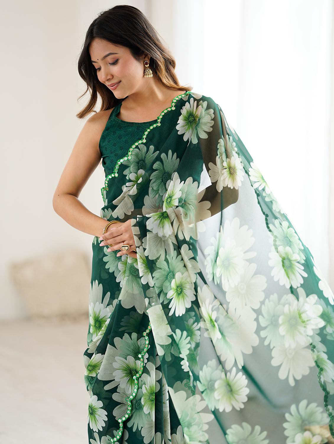 women floral printed saree with blouse - 22031501 - Standard Image - 3