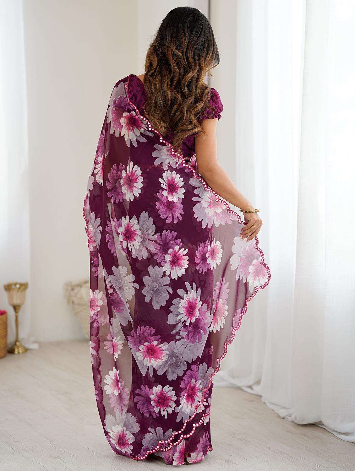 women floral printed saree with blouse - 22031502 - Standard Image - 3