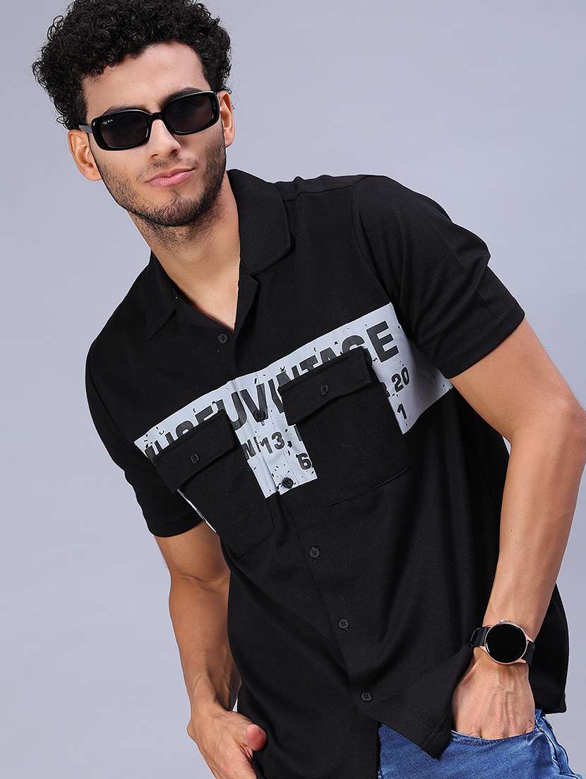 men typographic short sleeve regular fit casual shirt