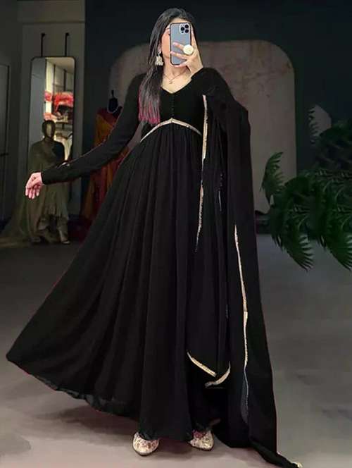 women solid long sleeve kurta dupatta set - 22031534 -  Standard Image - 0