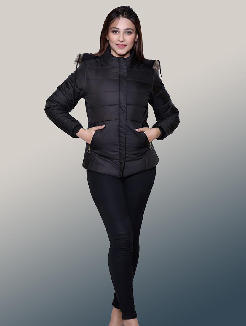 women solid long sleeve hooded parka jacket - 22031535 - Standard Image - 3