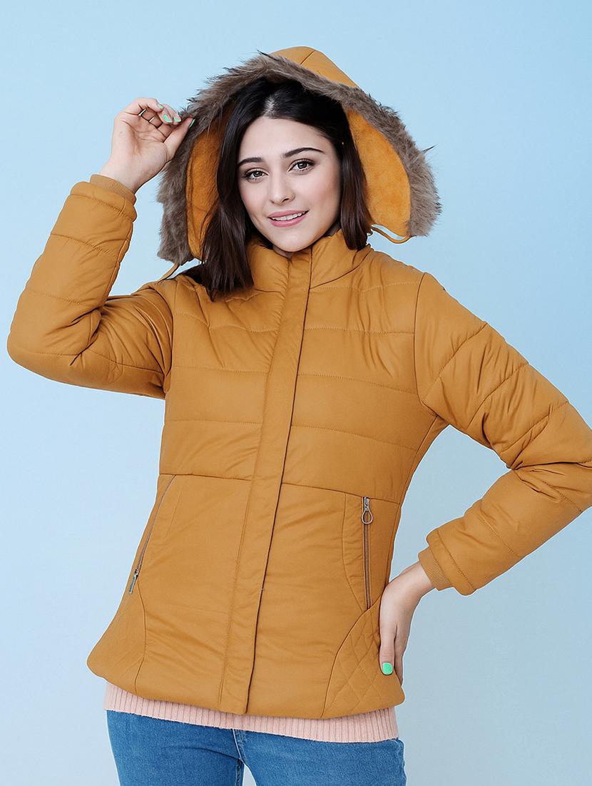 women solid long sleeve hooded parka jacket - 22031538 -  Zoom Image - 0