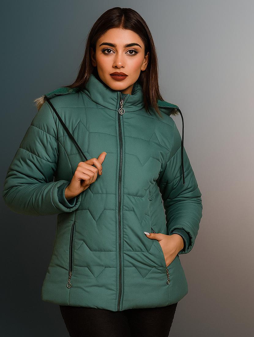 women solid long sleeve hooded parka jacket - 22031539 - Zoom Image - 0