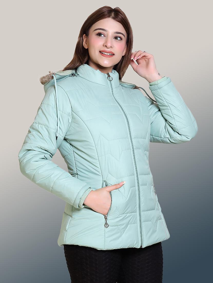 women solid long sleeve hooded parka jacket - 22031542 -  Zoom Image - 0