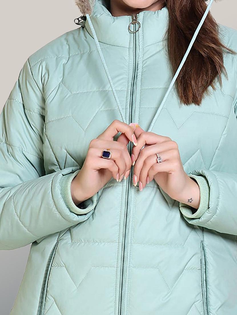 women solid long sleeve hooded parka jacket - 22031542 - Standard Image - 3