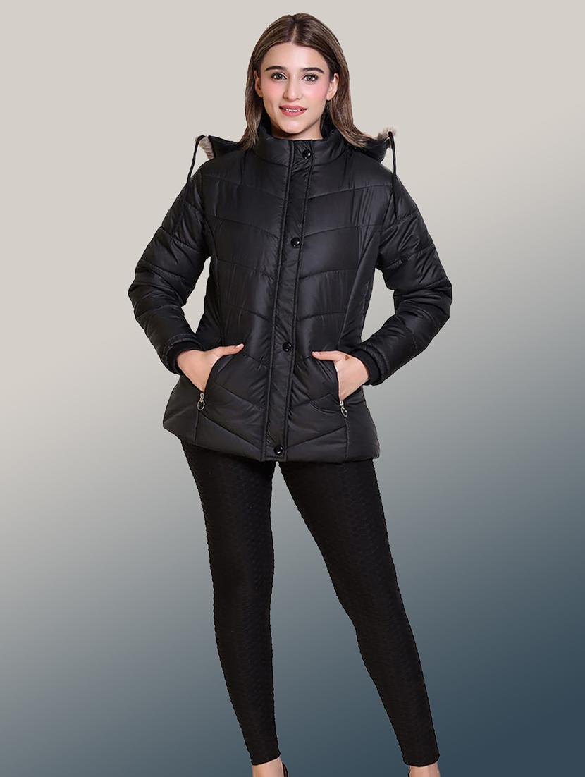 women solid long sleeve hooded parka jacket - 22031546 - Standard Image - 3