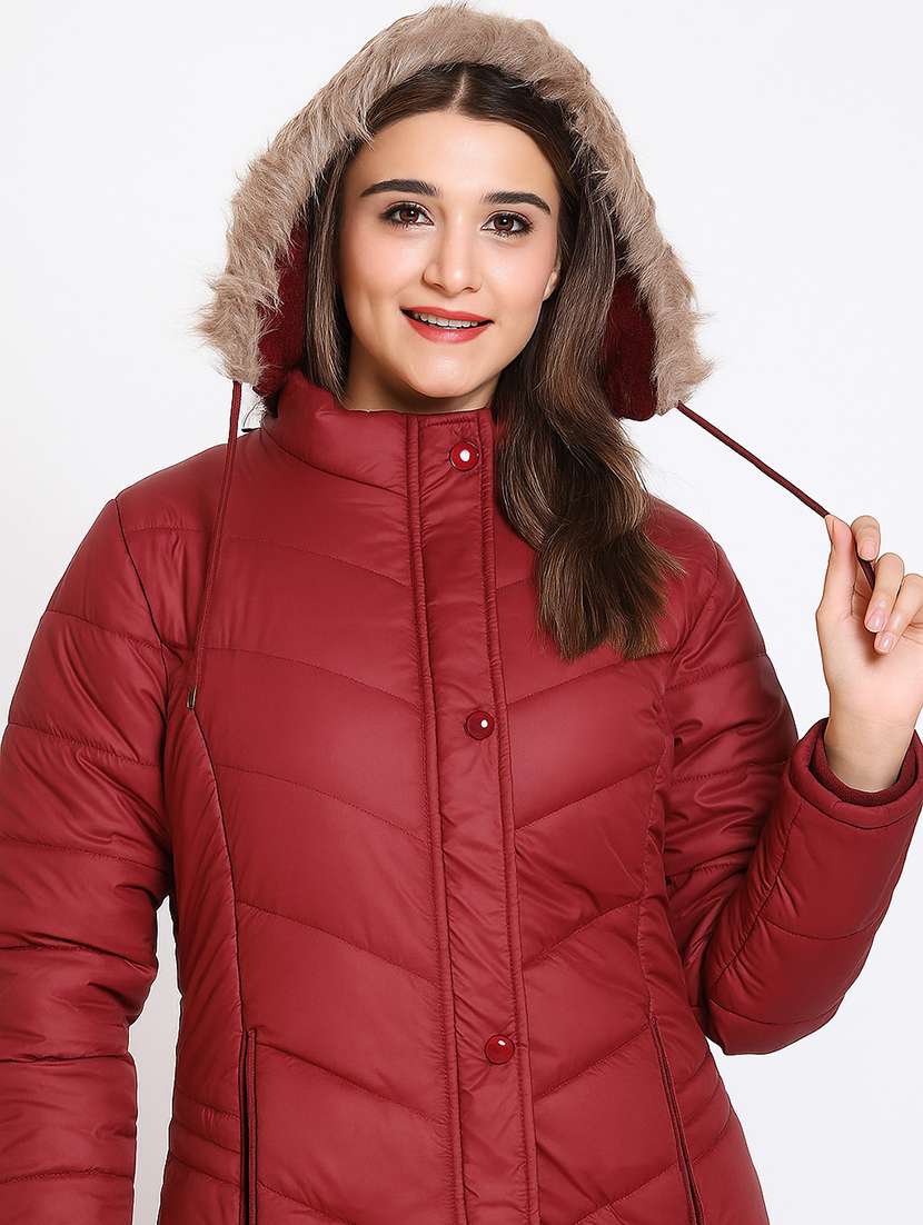women solid long sleeve hooded parka jacket - 22031548 -  Standard Image - 3