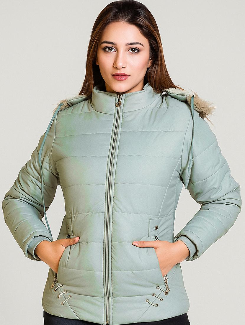 women solid long sleeve hooded parka jacket - 22031553 -  Zoom Image - 0