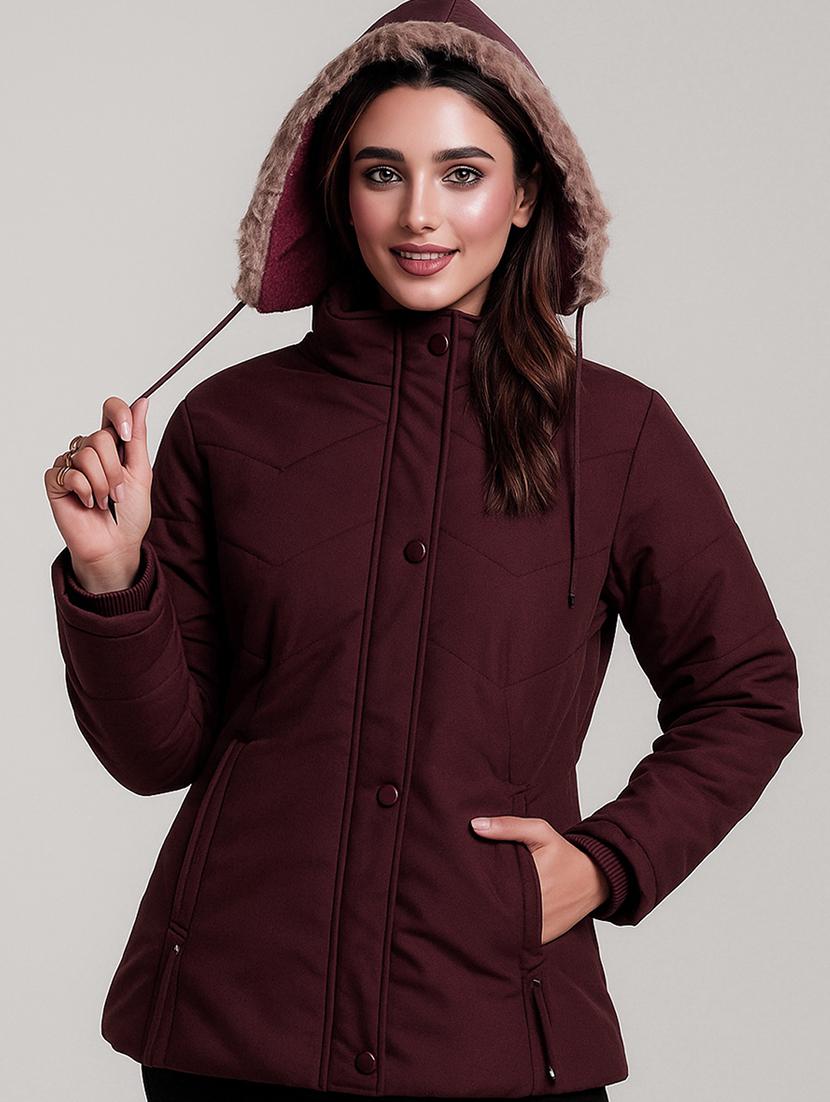 women solid long sleeve hooded parka jacket - 22031554 -  Zoom Image - 0