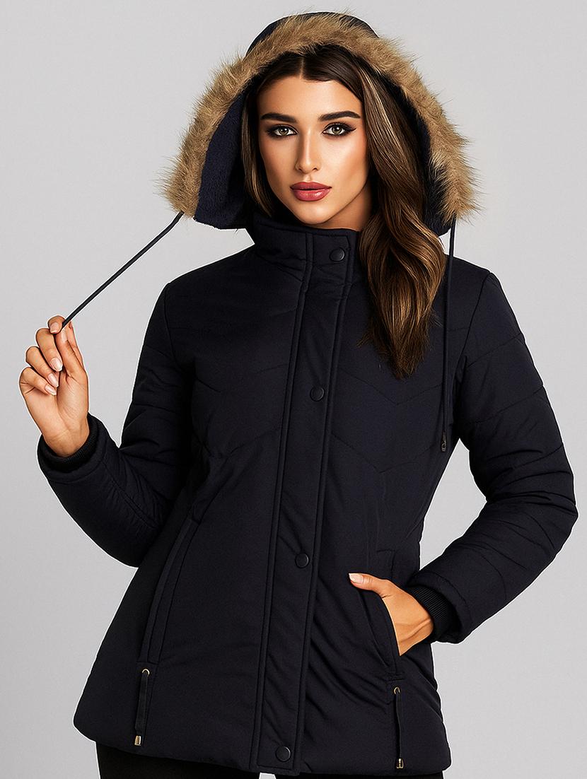 women solid long sleeve hooded parka jacket - 22031555 -  Zoom Image - 0