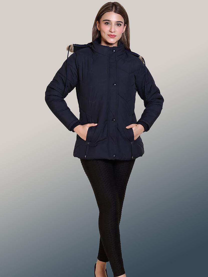 women solid long sleeve hooded parka jacket - 22031555 - Standard Image - 3