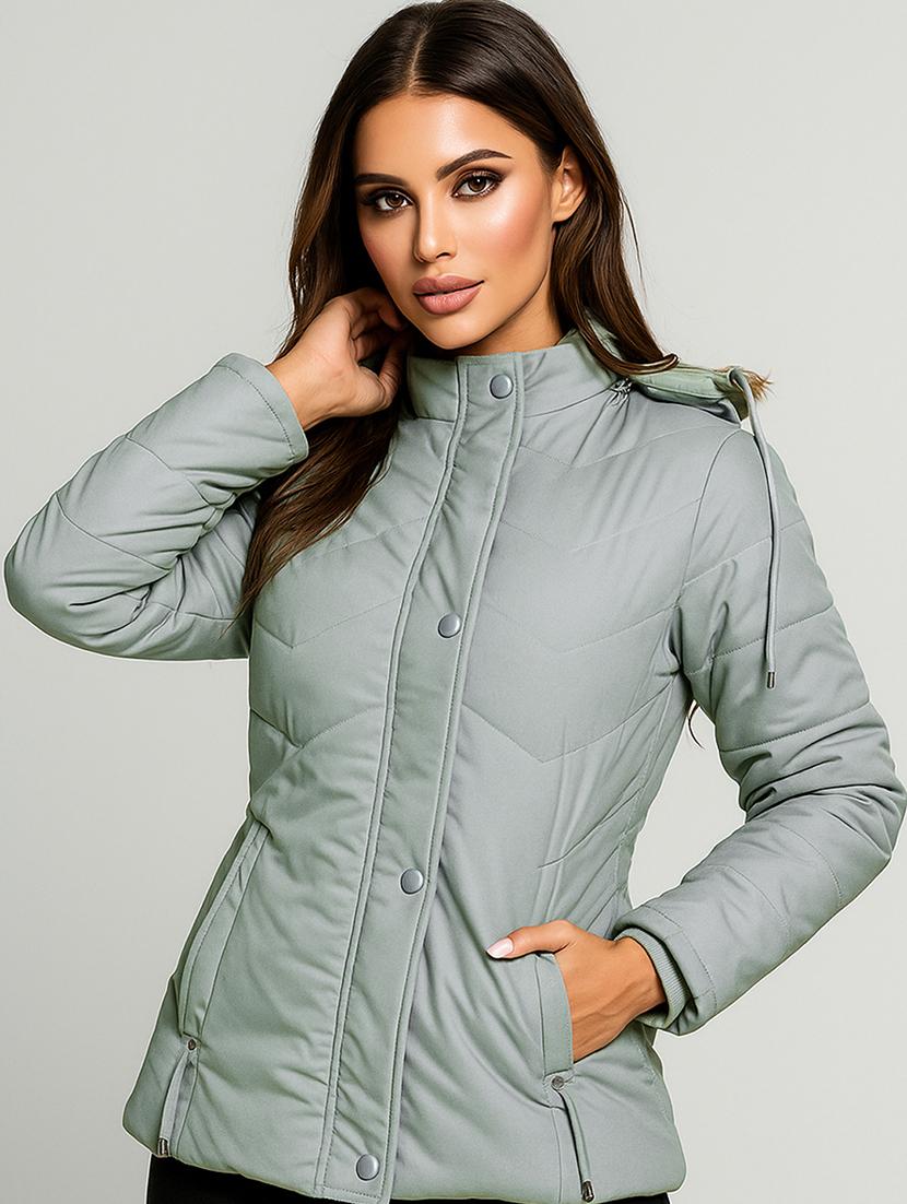 women solid long sleeve hooded parka jacket - 22031556 -  Zoom Image - 0