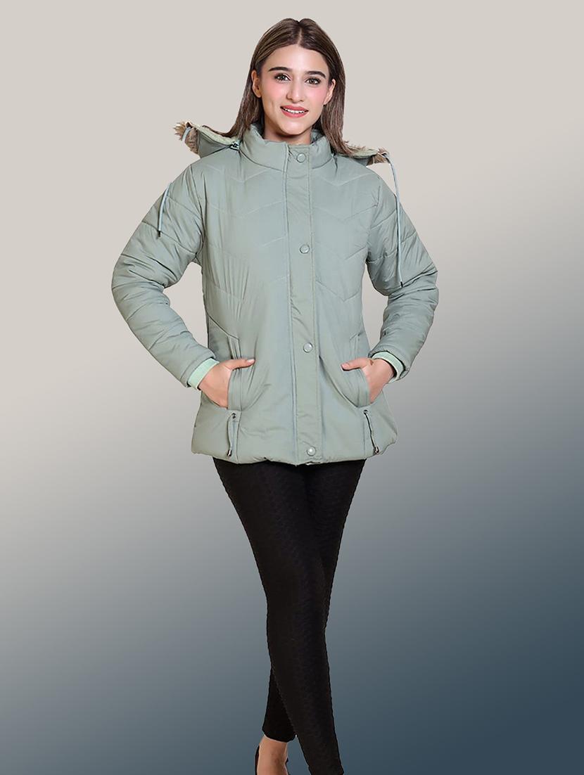 women solid long sleeve hooded parka jacket - 22031556 - Standard Image - 3
