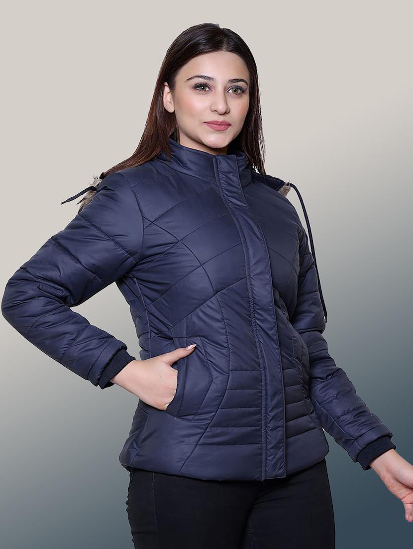 women solid long sleeve hooded parka jacket