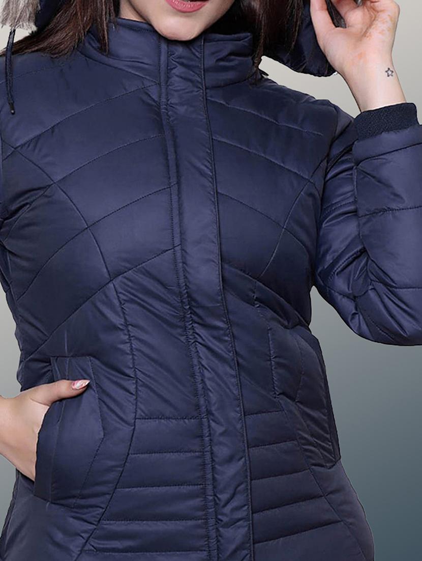 women solid long sleeve hooded parka jacket - 22031557 - Standard Image - 3