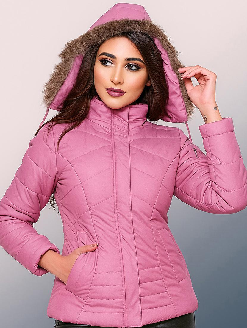 women solid long sleeve hooded parka jacket