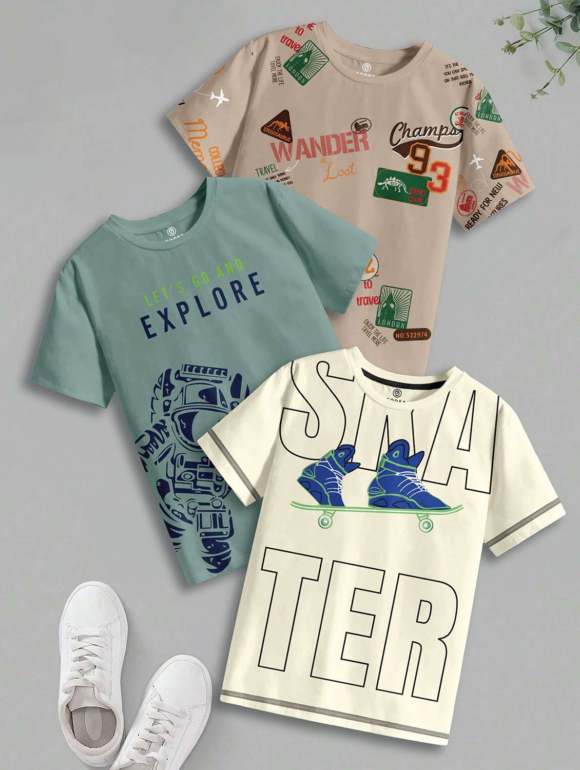 boys pack of 3 printed short sleeve t-shirt