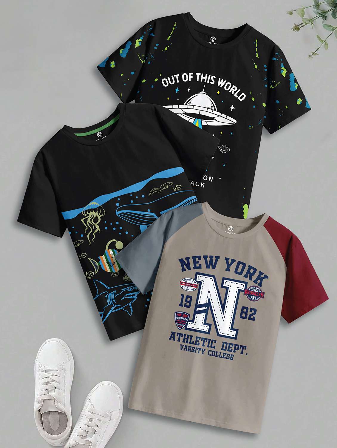 boys pack of 3 printed short sleeve t-shirt