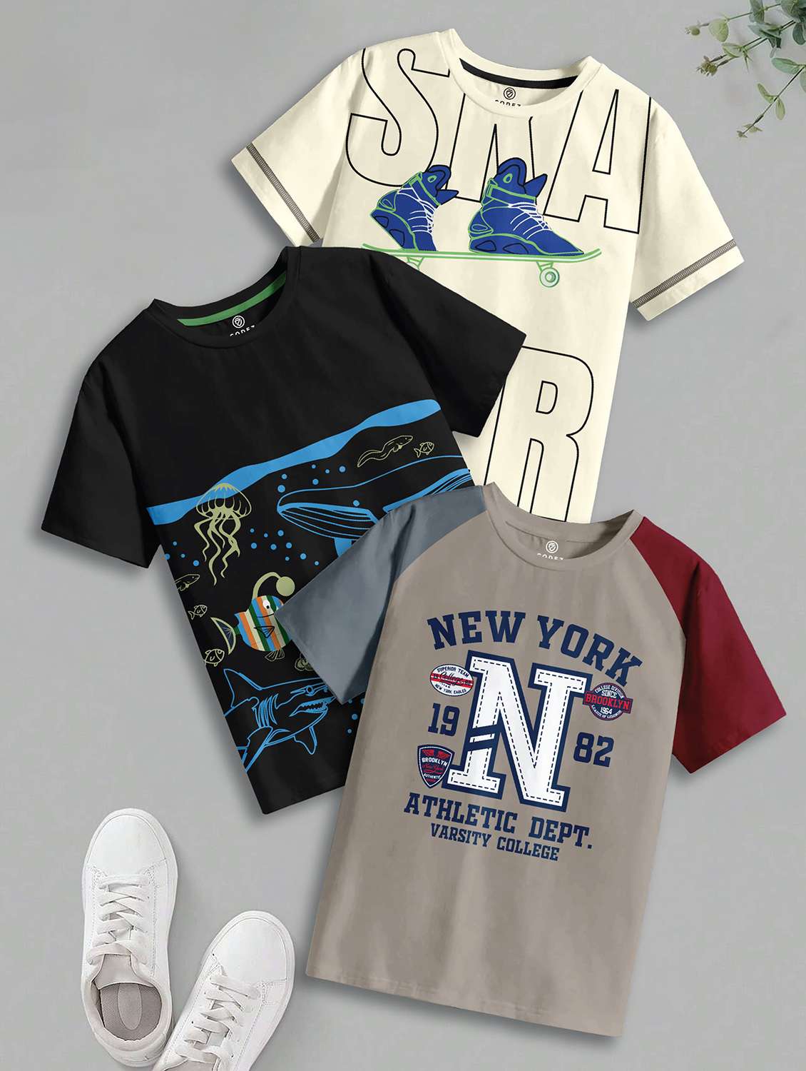 boys pack of 3 printed short sleeve t-shirt