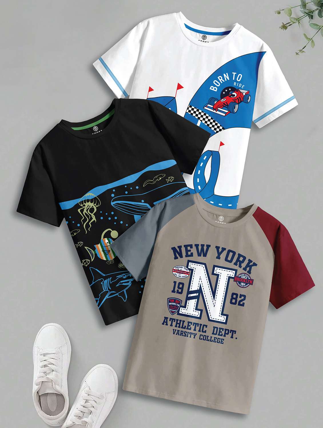 boys pack of 3 printed short sleeve t-shirt