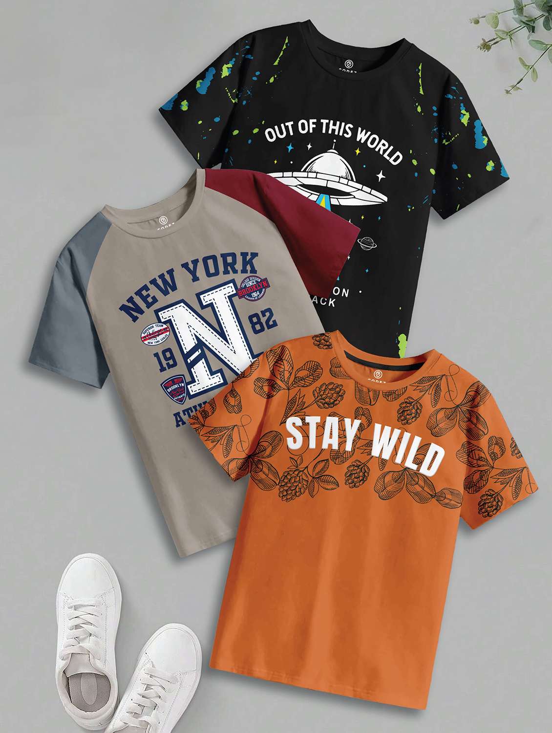 boys pack of 3 printed short sleeve t-shirt