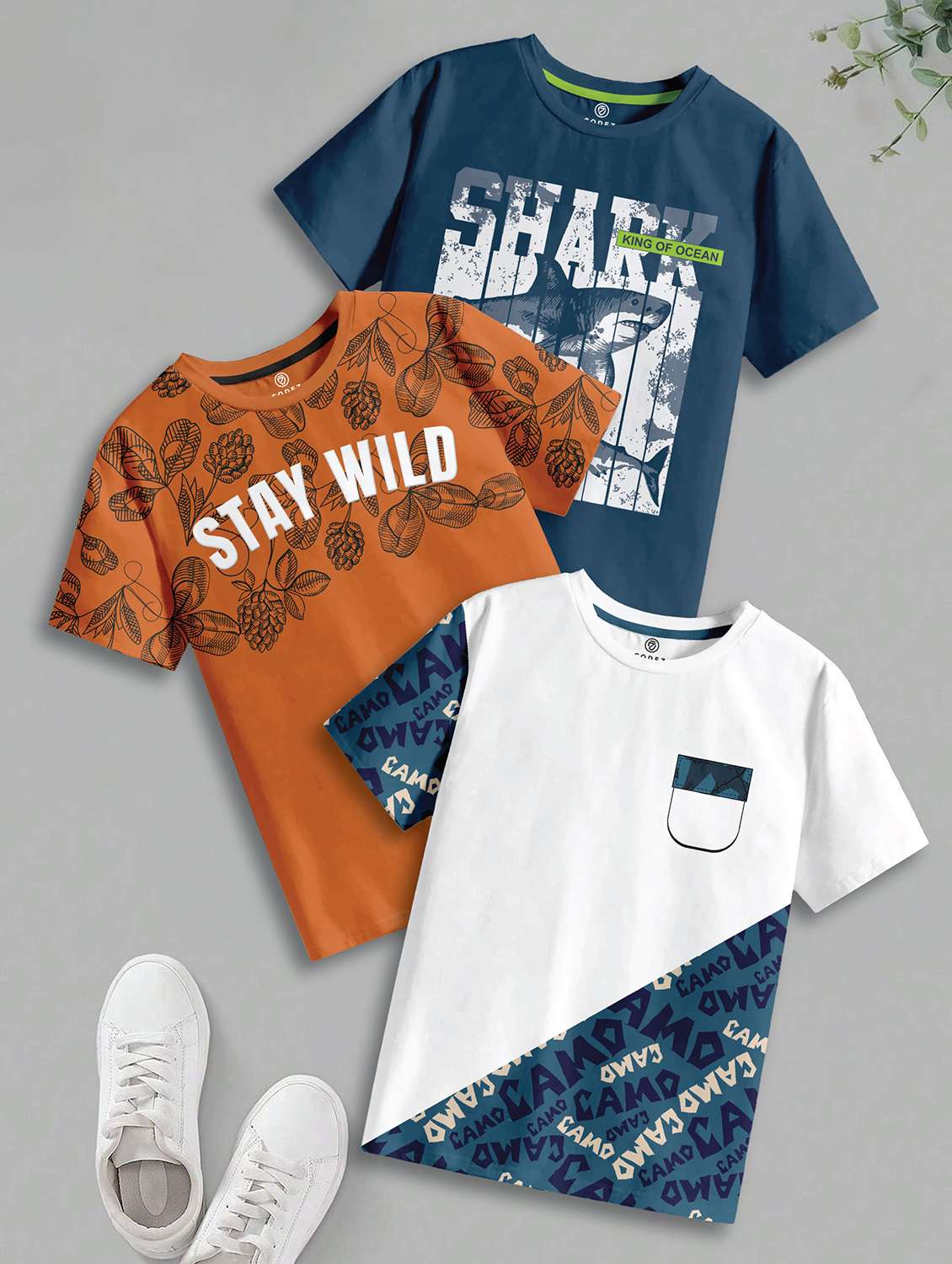 boys pack of 3 printed short sleeve t-shirt