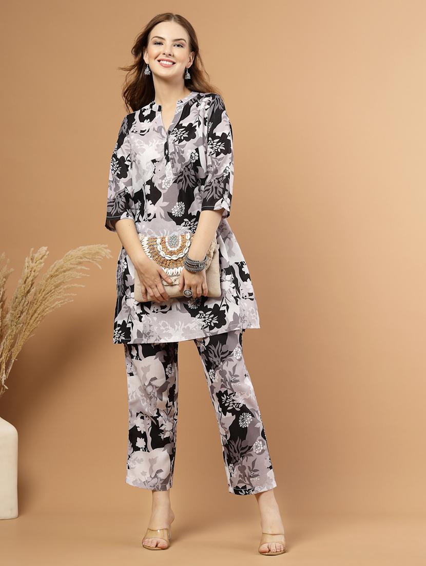 women floral three quarter sleeve ethnic co-ord set - 22031622 - Zoom Image - 0