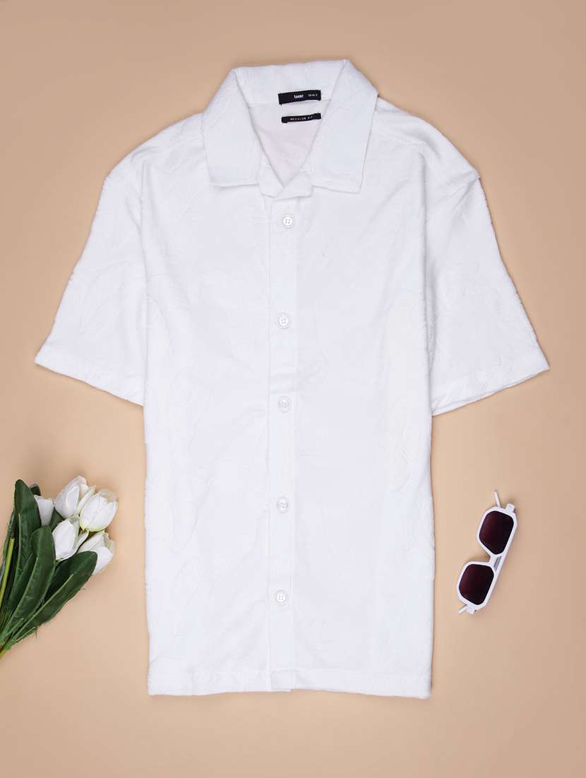 boys solid cuban collared short sleeve shirt - 22031628 - Zoom Image - 0